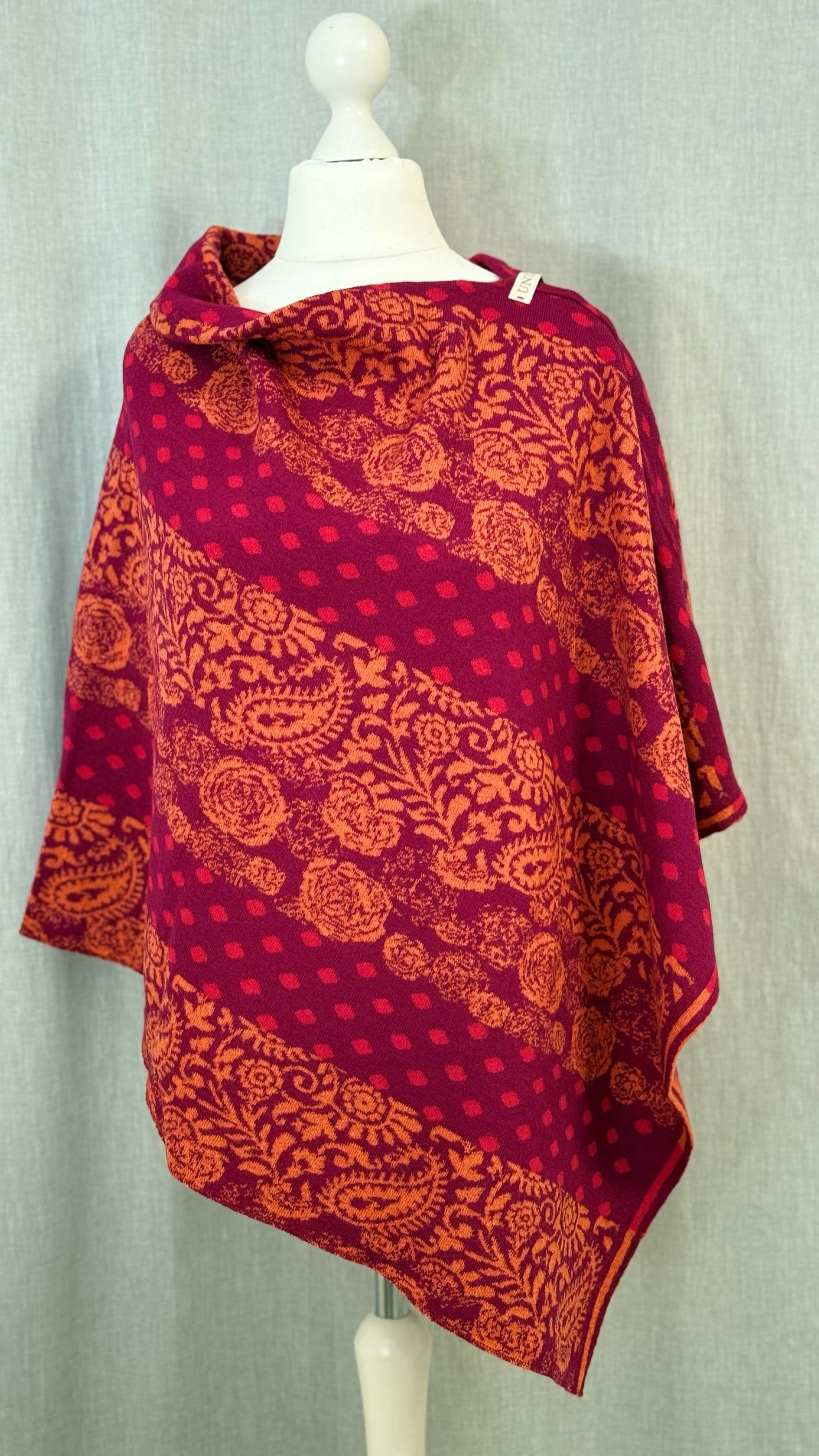 Poncho Rautenmuster orange/rot