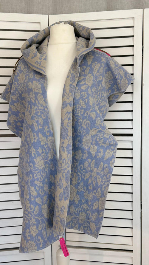 Kapuzenschal "Hobbit" Blumenranke Blau/Grau